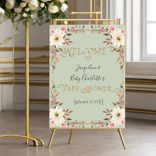 Poster BOHO Watercolor Sage Floral Chá de fraldas Rosa