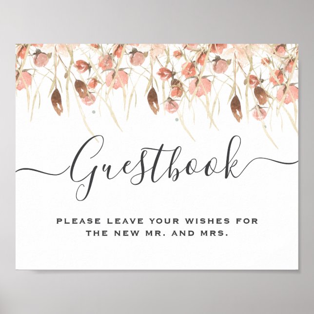 Poster Boho Watercolor - Sinal de Guestbook Floral (Frente)