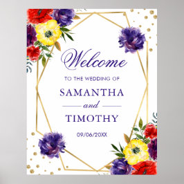 Poster Boho Watercolor Summer Flowers Casamento Dourado