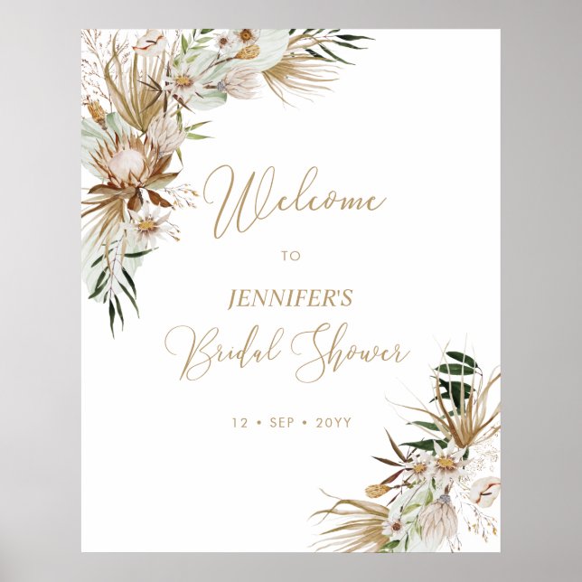 Poster Boho Weding Chá de panela Dourado Bem-vindo (Frente)