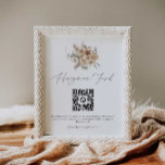 Poster Boho Weding Honeymoon Fund Sinal de Código QR<br><div class="desc">Convide seus hóspedes para adicionar à memória deste casamento com contribuições especiais para o fundo da lua de mel. Todo o texto pode ser facilmente personalizado com sua mensagem e detalhes de pagamento (Zelle, PayPal e Venmo) e seu código QR. Correspondência de itens em nossa loja Design do Partido Cava...</div>