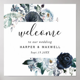 Poster Boho White Marinho Peony Watercolor Casamento Bem-