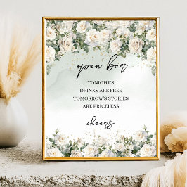Poster Boho White Roses Greenerescência e sinal de bar Ab