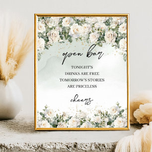 Poster Boho White Roses Greenerescência e sinal de bar Ab