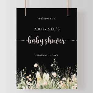 Poster Boho Wildflower Black Chá de fraldas Welcome
