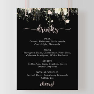 Poster Boho Wildflower Black Weding Menu