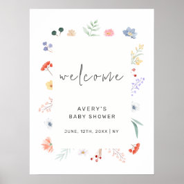 Poster Boho Wildflower Frame Chá de fraldas mínimo bem-vi