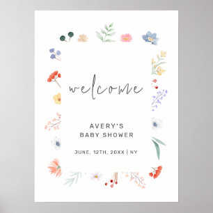Poster Boho Wildflower Frame Chá de fraldas mínimo bem-vi