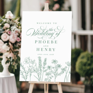Poster Boho Wildflower Primavera Verde Sinal de Boas-vind