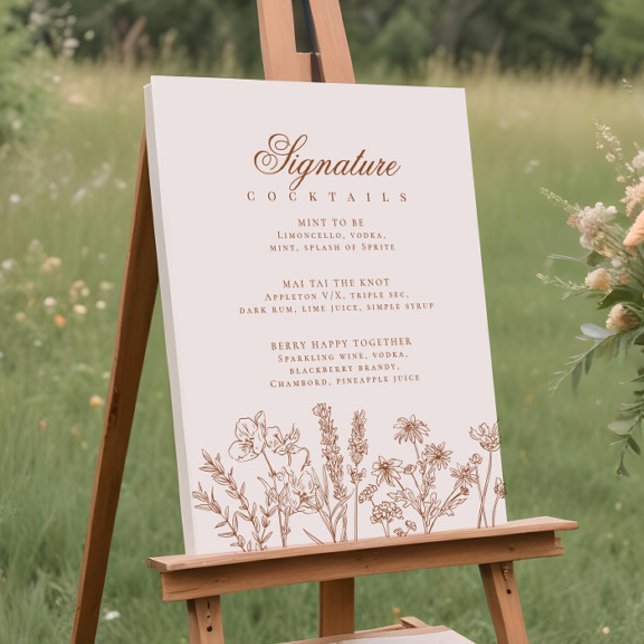 Poster Boho Wildflower Signature Cocktail Sinal (Criador carregado)