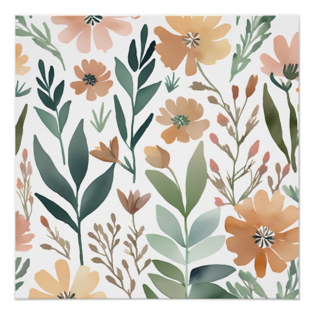 Póster Boho Wildflower Watercolor Pastel Floral (Frente)