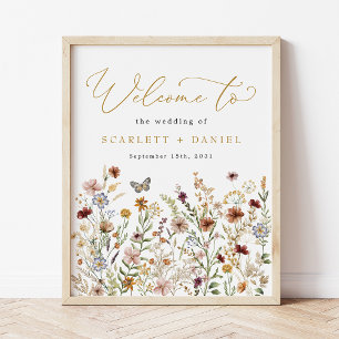 Poster Boho Wildflower Weding Garden Flowers Bem-vindos