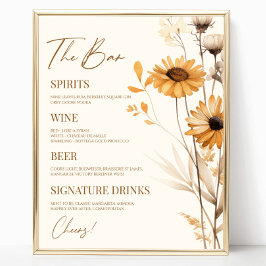 Poster Boho Wildflower Wildflower Sinal de Bar de Casamen