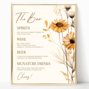 Poster Boho Wildflower Wildflower Sinal de Bar de Casamen