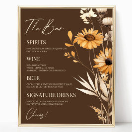 Poster Boho Wildflower Wildflower Sinal de Bar de Casamen