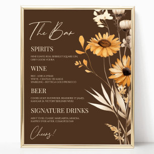 Poster Boho Wildflower Wildflower Sinal de Bar de Casamen