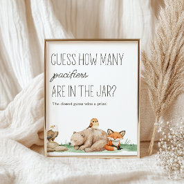 Poster Boho Woodland Animal Chá de fraldas Adivinha Sinal