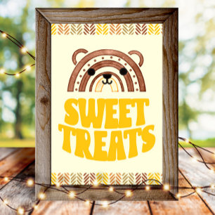 Poster Boho Woodland Bear Dessertes de Aniversário 4x6