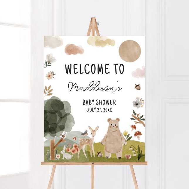 Poster Boho Woodland Chá de fraldas Boho Woodland Boho Be (Boho Woodland Animals Baby Shower Welcome Sign)