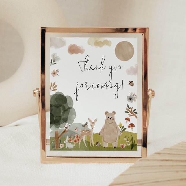 Poster Boho Woodland Chá de fraldas Obrigado por vir (Boho Woodland Animals Baby Shower Thank you for Coming Sign)