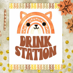 Poster Boho Woodland Fox Birthday, estação de bebidas 8x1