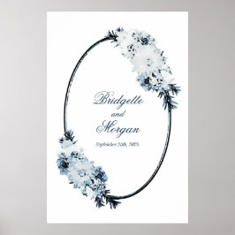 Poster Boia de Casamento Floral Azul Elegante