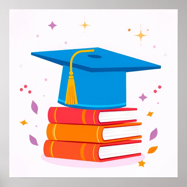 Poster Boina de Graduação Azul Com Livros (Frente)