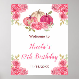 Poster Boinas Florais Rosa Quente Bosta Aniversário Bem-v