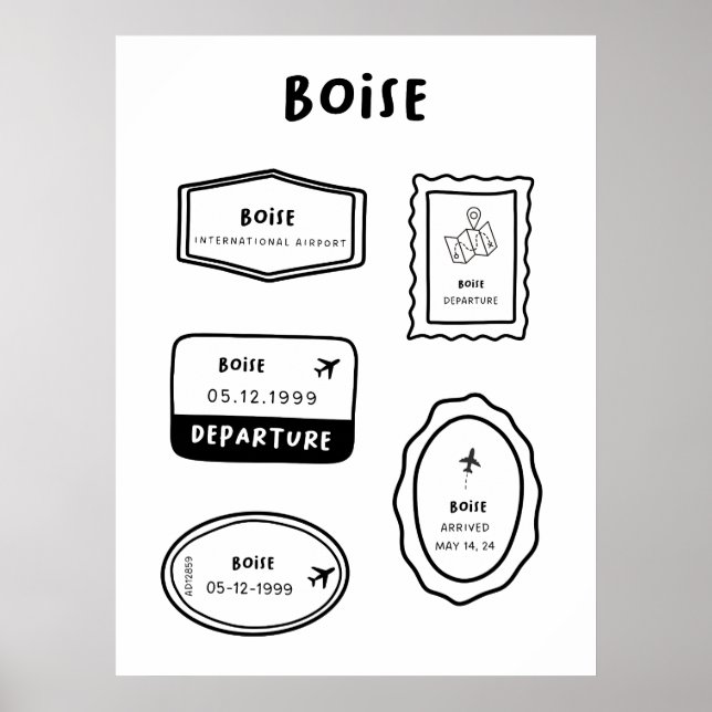 Poster Boise - Coleção de Carimbo de Viagem | Design de V (Frente)