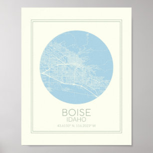 Poster Boise Idaho Minimalista Pastel Blue Map Art