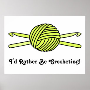 Póster Bola Amarela de Fios e Ganchos de Crochet