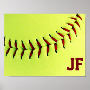 Poster Bola amarela personalizada do softball