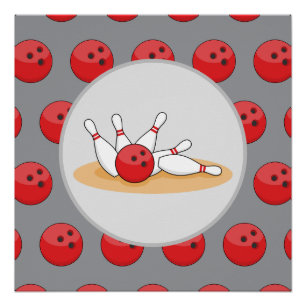 Póster Bola de Boliche Atacando os Pinós com Padrão de Bo