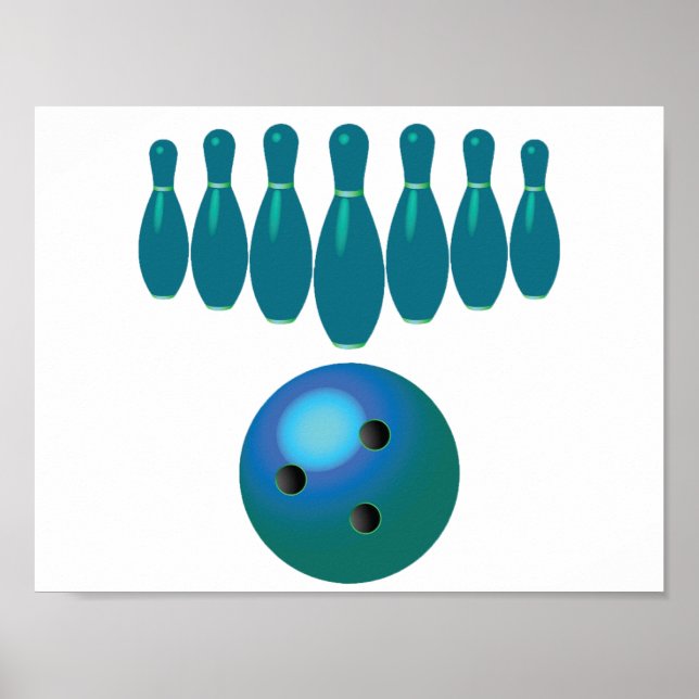Poster Bola de Boliche e Pinos Esportes Divertidos (Frente)