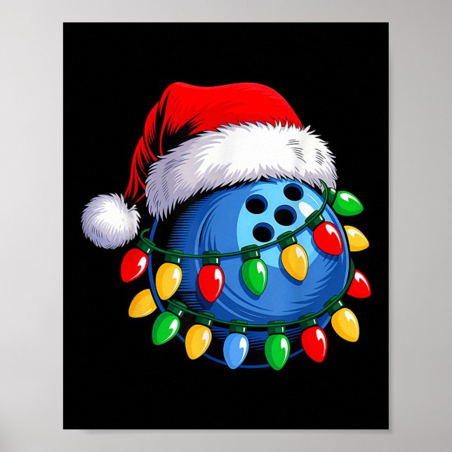 Poster Bola de boliche Santa Hat Boliche de Natal Xmas Li (Frente)
