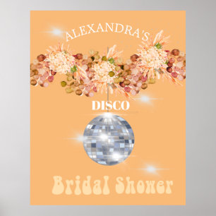 Poster Bola de Discoteca Laranja Floral Chá de Noiva