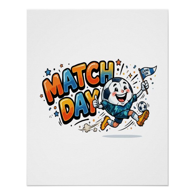 Póster Bola de Futebol Divertida Dia de Jogo (Frente)