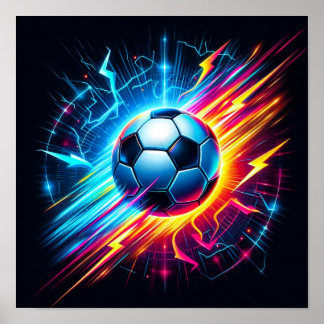 Poster Bola de Futebol Elétrico Futurista Relâmpago