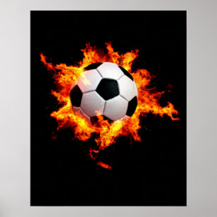 Póster Bola de futebol flamejante