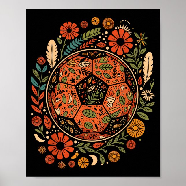 Poster Bola de Futebol Flor Boho (Frente)