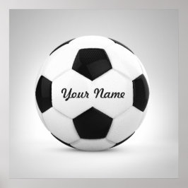 Póster Bola de Futebol Preta e Branca Nome Personalizado