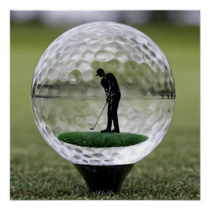 Póster Bola de Golfe de Vidro Com Jogador de Golfe Dentro