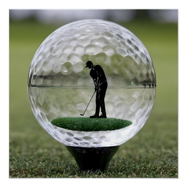 Póster Bola de Golfe de Vidro Com Jogador de Golfe Dentro (Frente)