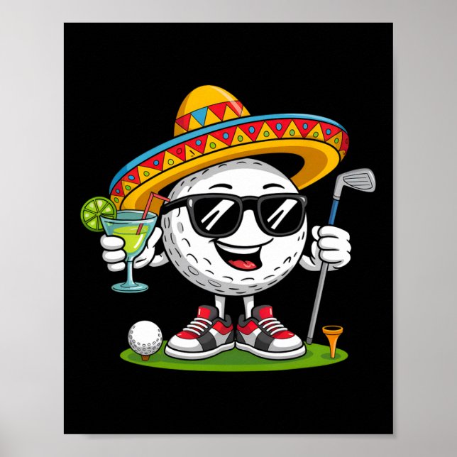 Poster Bola de Golfe Divertida Cinco De Mayo Com Sombrero (Frente)