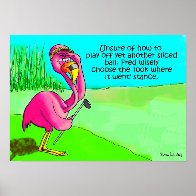 Póster Bola de Golfe Whimsical Flamingo Rosa Perdeu Humor (Frente)
