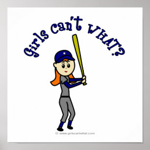 Póster Bola de Softball Azul Claro