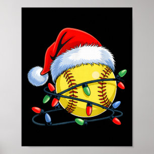 Poster Bola de Softbol Chapéu do Papai Noel Natal Softbol