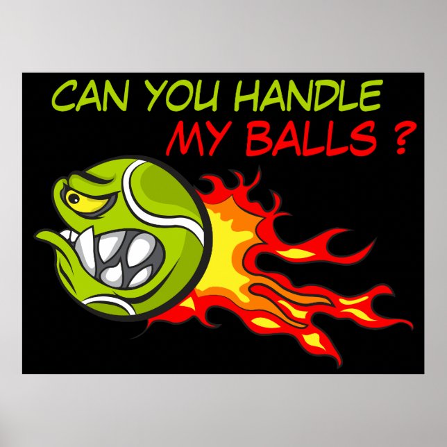 Poster Bola de Tênis Irritada em Chamas com Citação Engra (Frente)