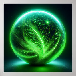 Poster Bola De Vidro Transparente Verde Com Etapa De Fern