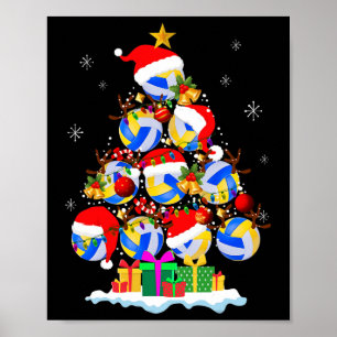 Poster Bola de Voleibol de Árvore de Natal Santa Hat Engr
